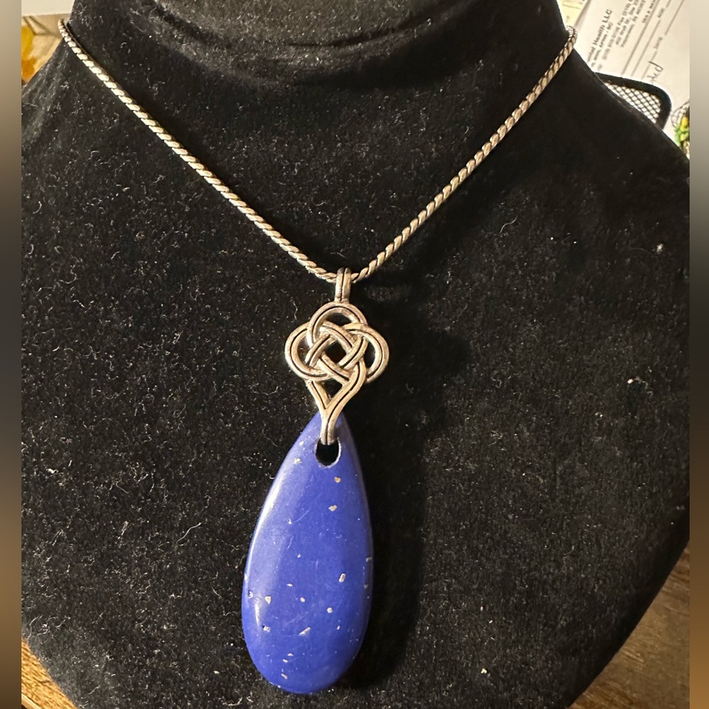 Brighton silver plated Interlok Necklace with blue Teardrop lapis stone
